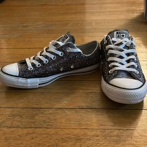 CONVERSE- low top, silver sparkle, size 8, worn 1x